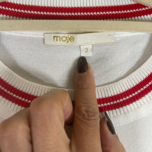 Maje Monica red and white pleated bell sleeve sweater - Picture 5 of 12